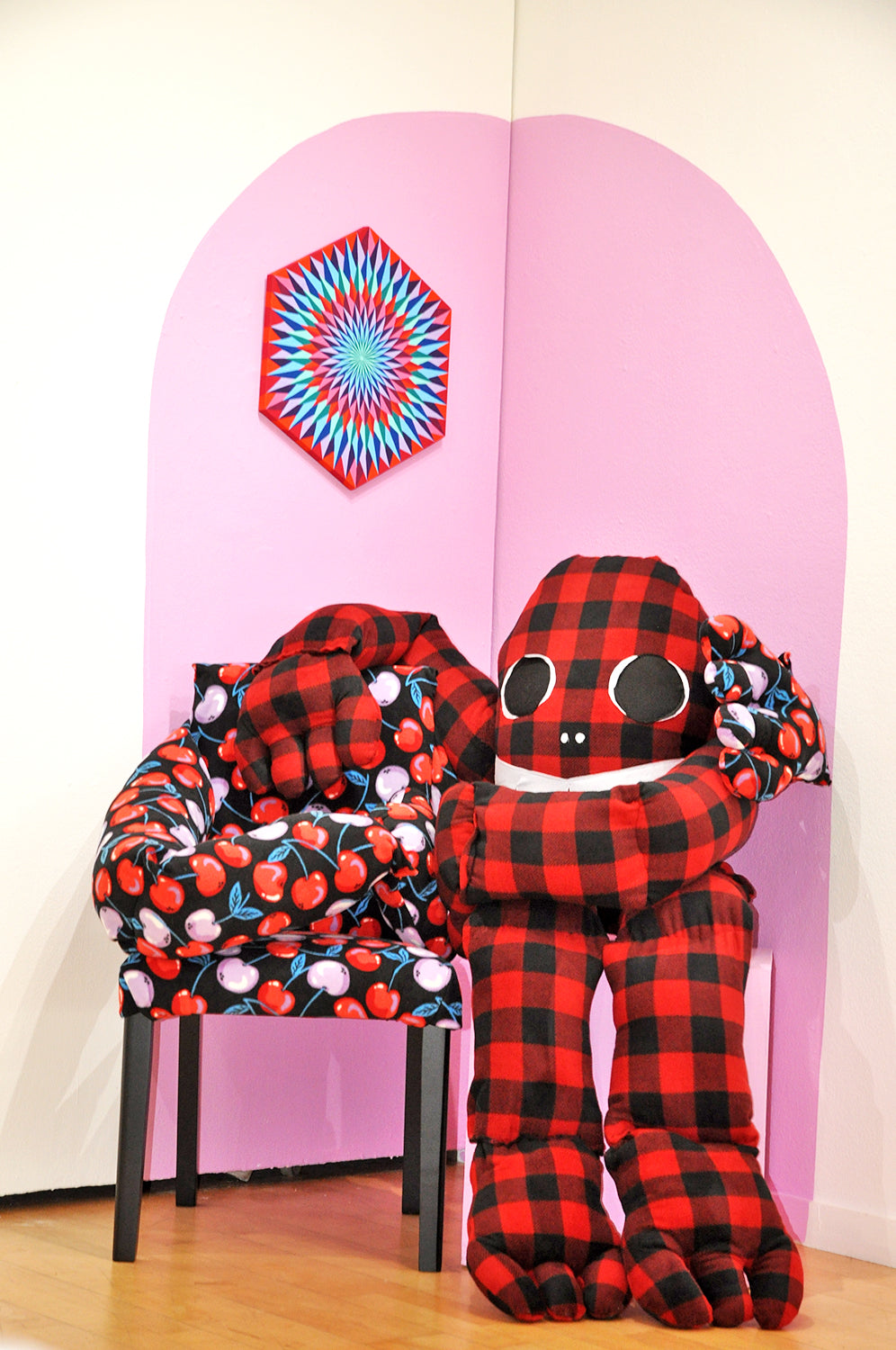 Cherry Hug Chair, Biggie Bigfoot, and Cherry Painting