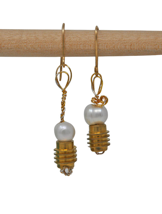 Freshwater Pearl and Brass Earrings (J0037)